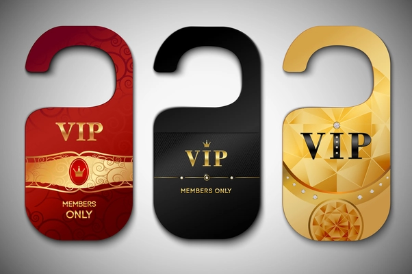 Vip red black and golden door tags set isolated vector illustration