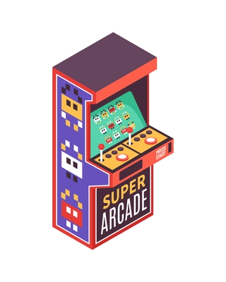 Super arcade video game machine on white background isometric vector illustration
