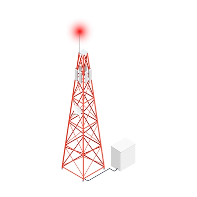 Isometric icon with wireless antenna telecommunication tower on white background vector illustration