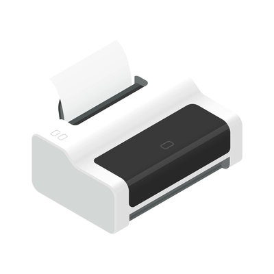 Isometric icon of modern wireless printer with blank paper in it vector illustration