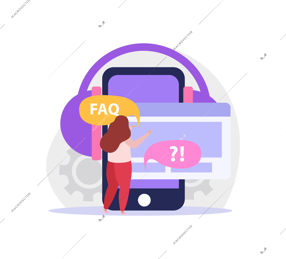 Flat icon with woman character chatting with online support service using smartphone vector illustration