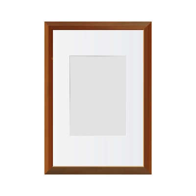 Wooden blank wall frame for photographs on white background realistic vector illustration