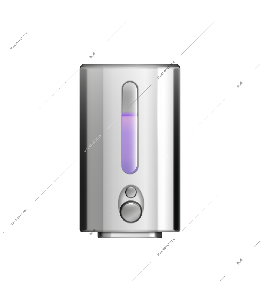 Public restroom dispenser for liquid soap realistic icon on white background vector illustration