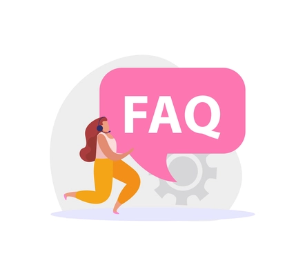 Online support service worker in headset and speech bubble with faq flat icon vector illustration