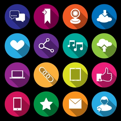 Social media network application icons flat round buttons set isolated vector illustration