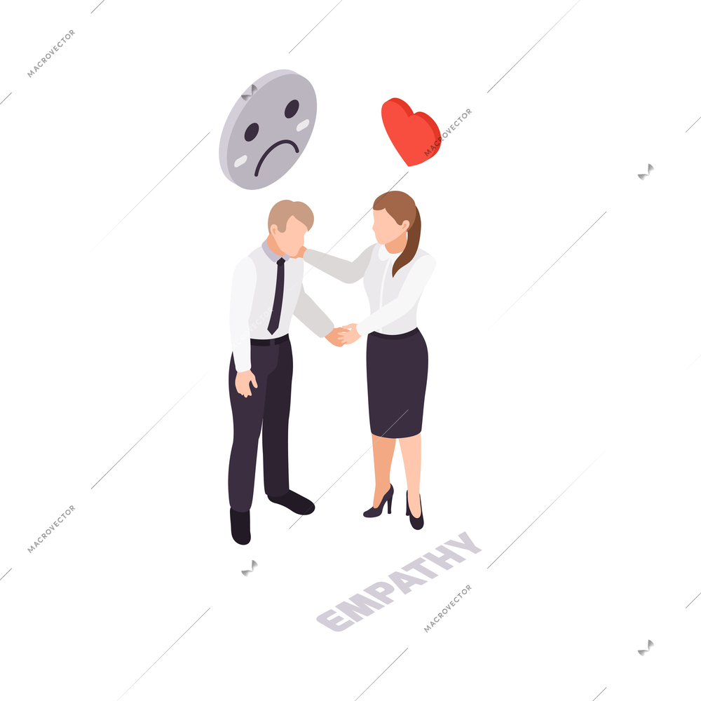 Soft skills empathy isometric icon with woman calming her colleague 3d vector illustration