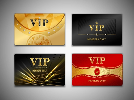 Small vip red black and golden premium platinum cards set isolated vector illustration