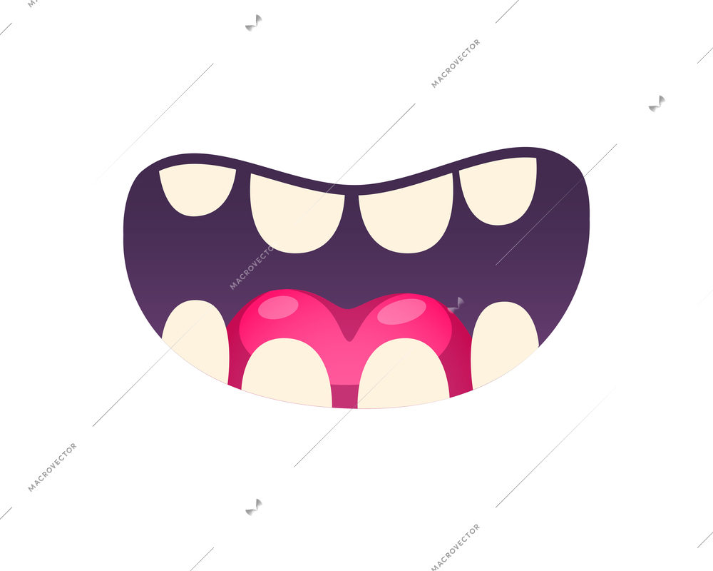 Open mouth with teeth and pink tongue for cartoon character vector illustration