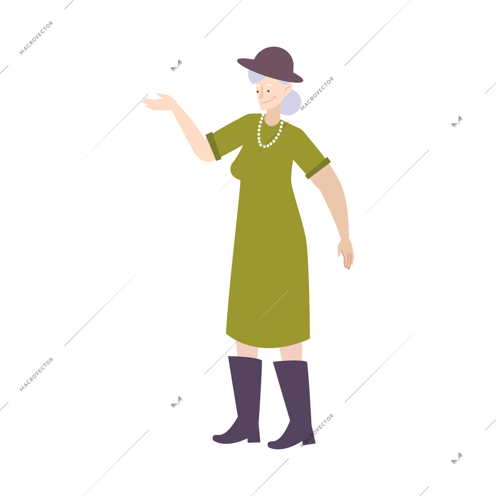 Cute old fashioned elderly lady flat icon on white background vector illustration