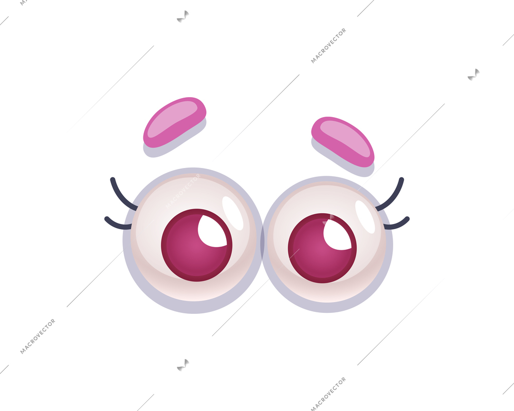 Surprised scared eyes for cartoon creature face on white background isolated vector illustration