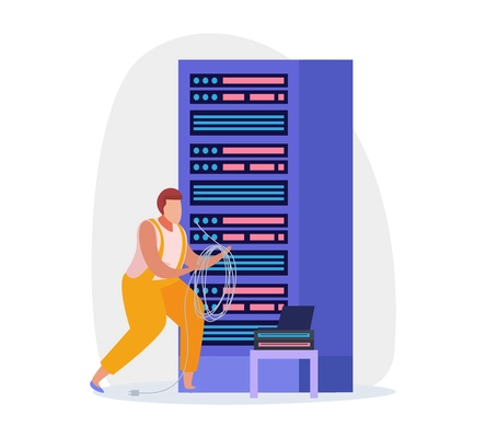 Flat character of system administrator at work vector illustration