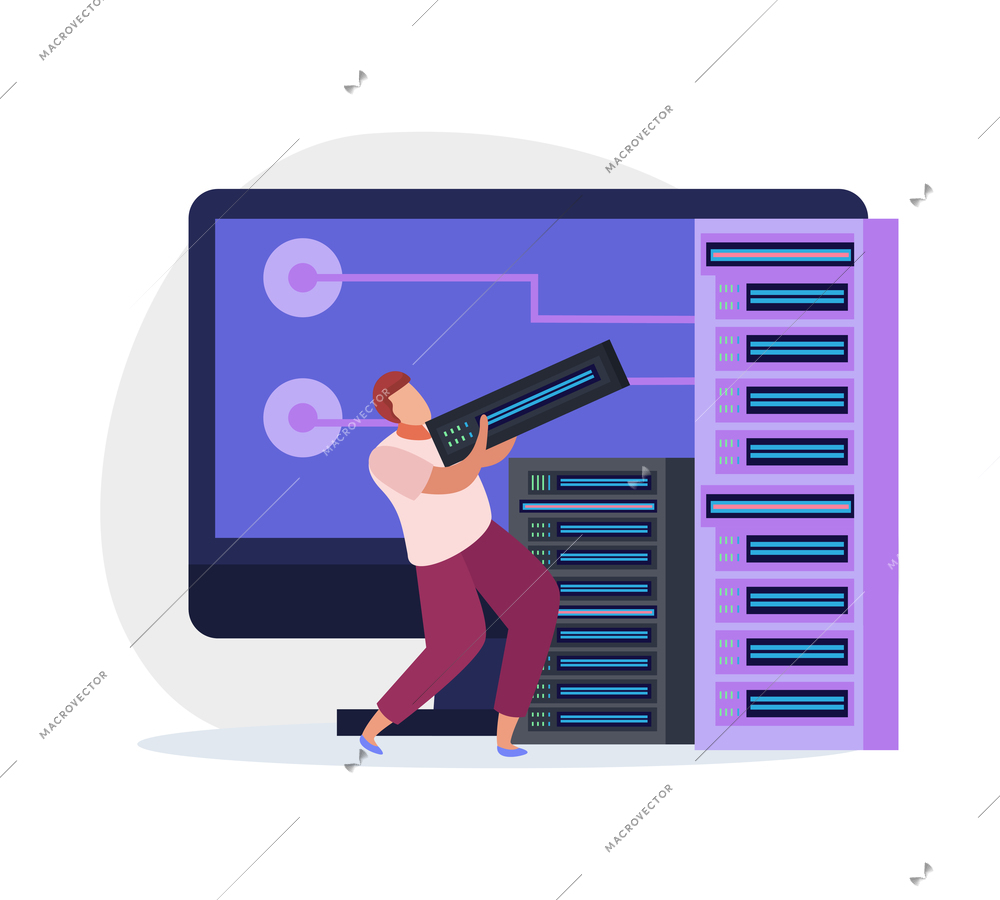 Man system administrator in data center flat icon vector illustration