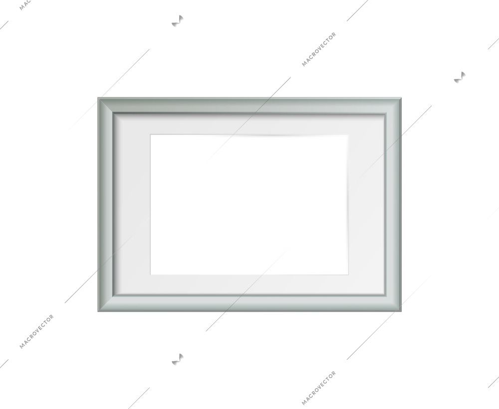 Simple rectangular picture frame mockup on white background realistic vector illustration