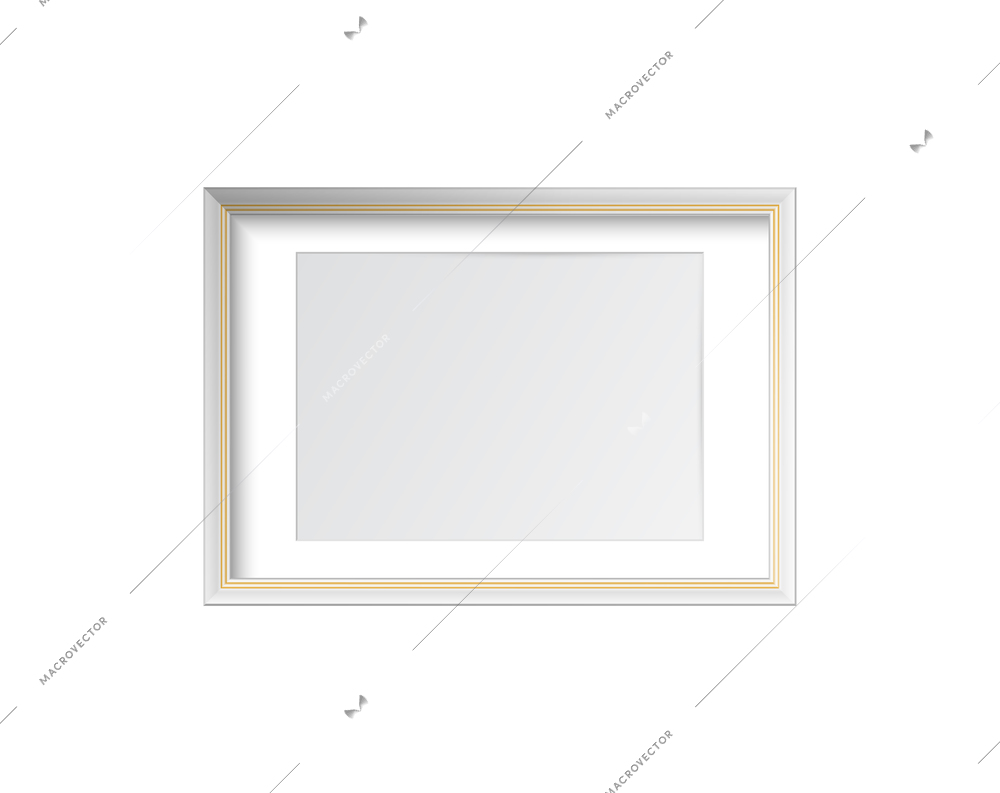 Realistic stylish white photo frame with golden lines vector illustration