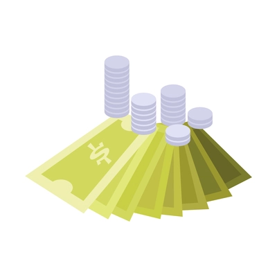 Money flat icon with banknotes and silver coins on white background vector illustration