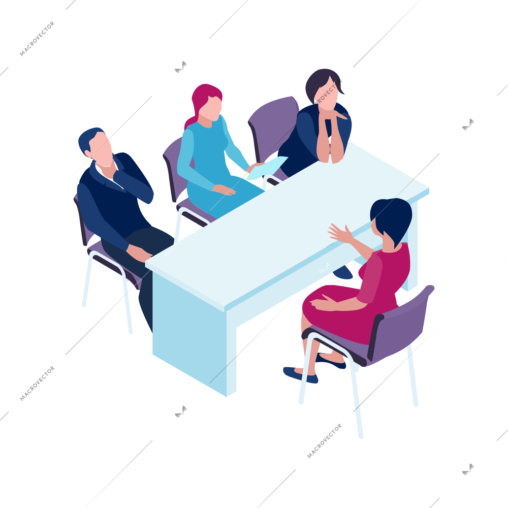 Recruitment agency isometric 3d icon with three candidates passing job interview vector illustration