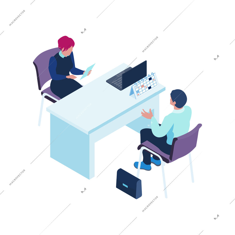 Job interview isometric icon with hr specialist and applicant vector illustration