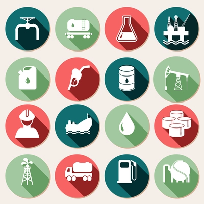 Oil industry petrol and gasoline energy icons set isolated vector illustration