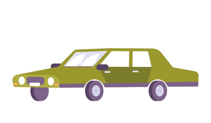 Retro green passenger car on white background flat vector illustration