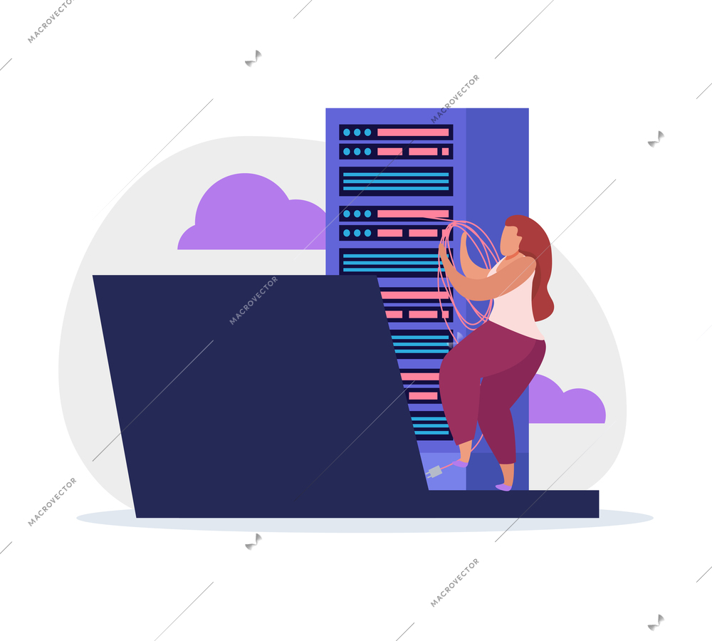 Woman system administrator fixing equipment flat icon vector illustration