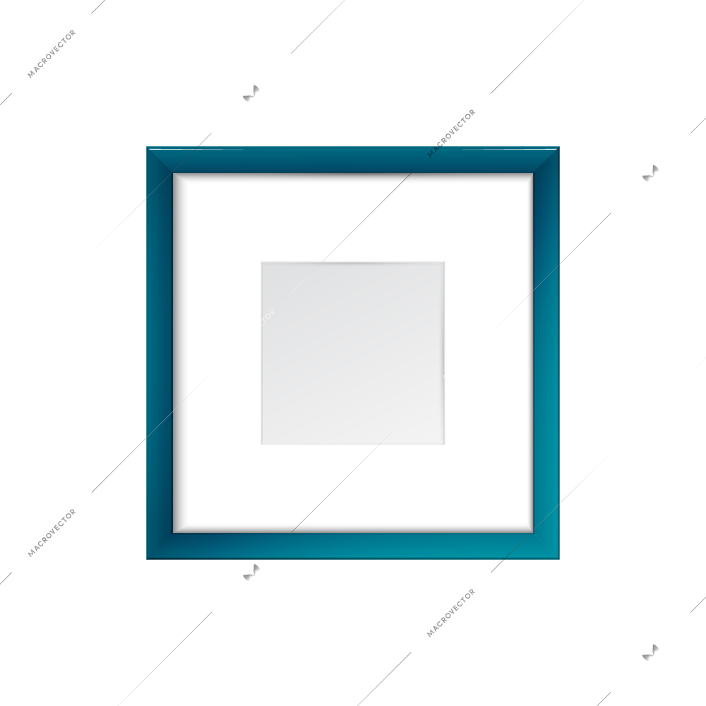 Realistic icon with blue plastic blank photo frame on white background vector illustration