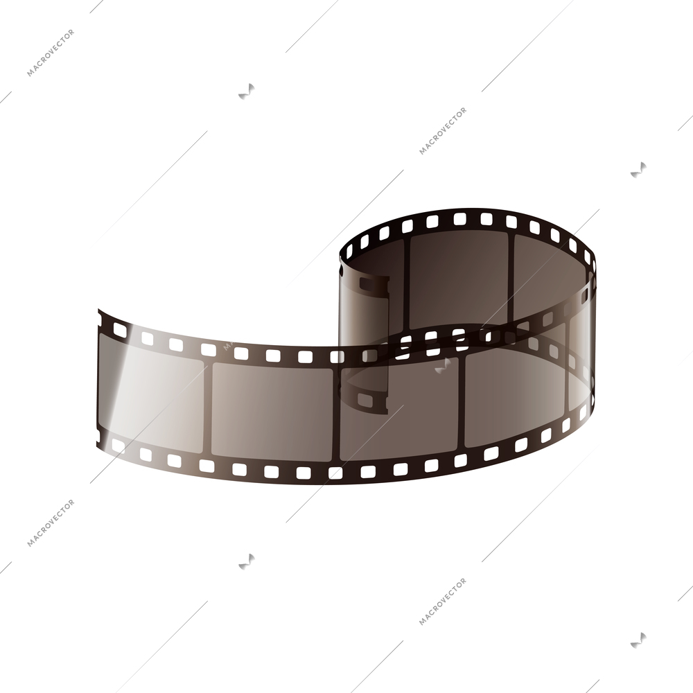 Film strip twisted piece on white background realistic vector illustration