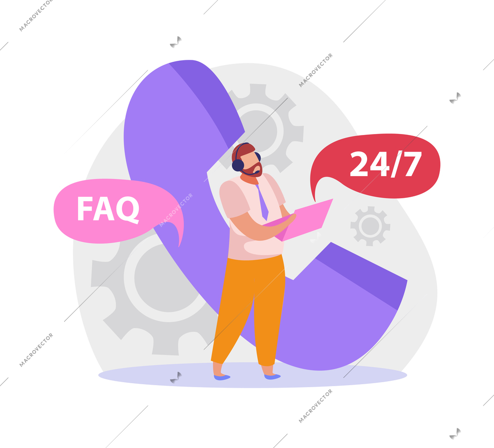 Flat icon with 24 hour support service operator consulting client vector illustration