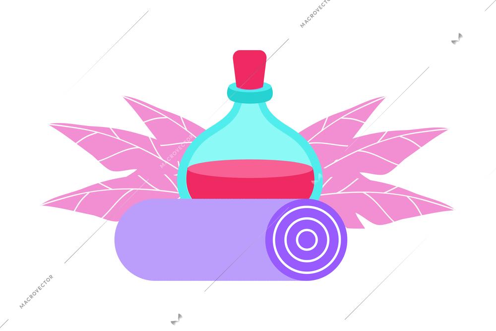 Spa salon colorful flat icon with bottle of oil and towel vector illustration