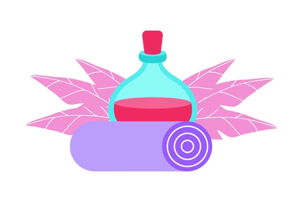 Spa salon colorful flat icon with bottle of oil and towel vector illustration