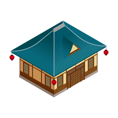 Asian house exterior isometric icon on white background 3d vector illustration