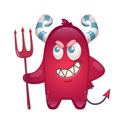 Cartoon icon of small wicked devil with trident vector illustration