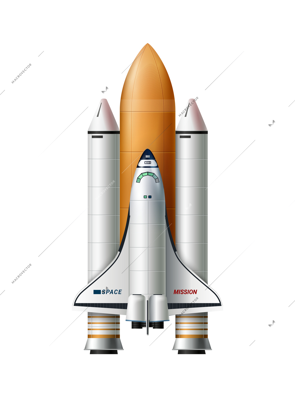 Realistic icon of space shuttle on white background vector illustration