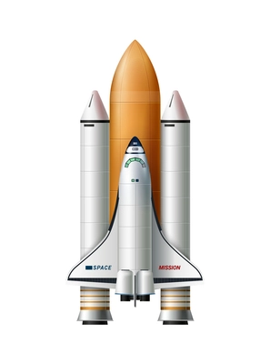 Realistic icon of space shuttle on white background vector illustration