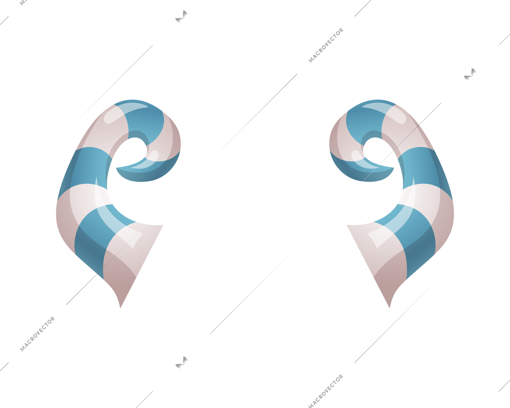 Two striped blue and white devil horns cartoon isolated vector illustration