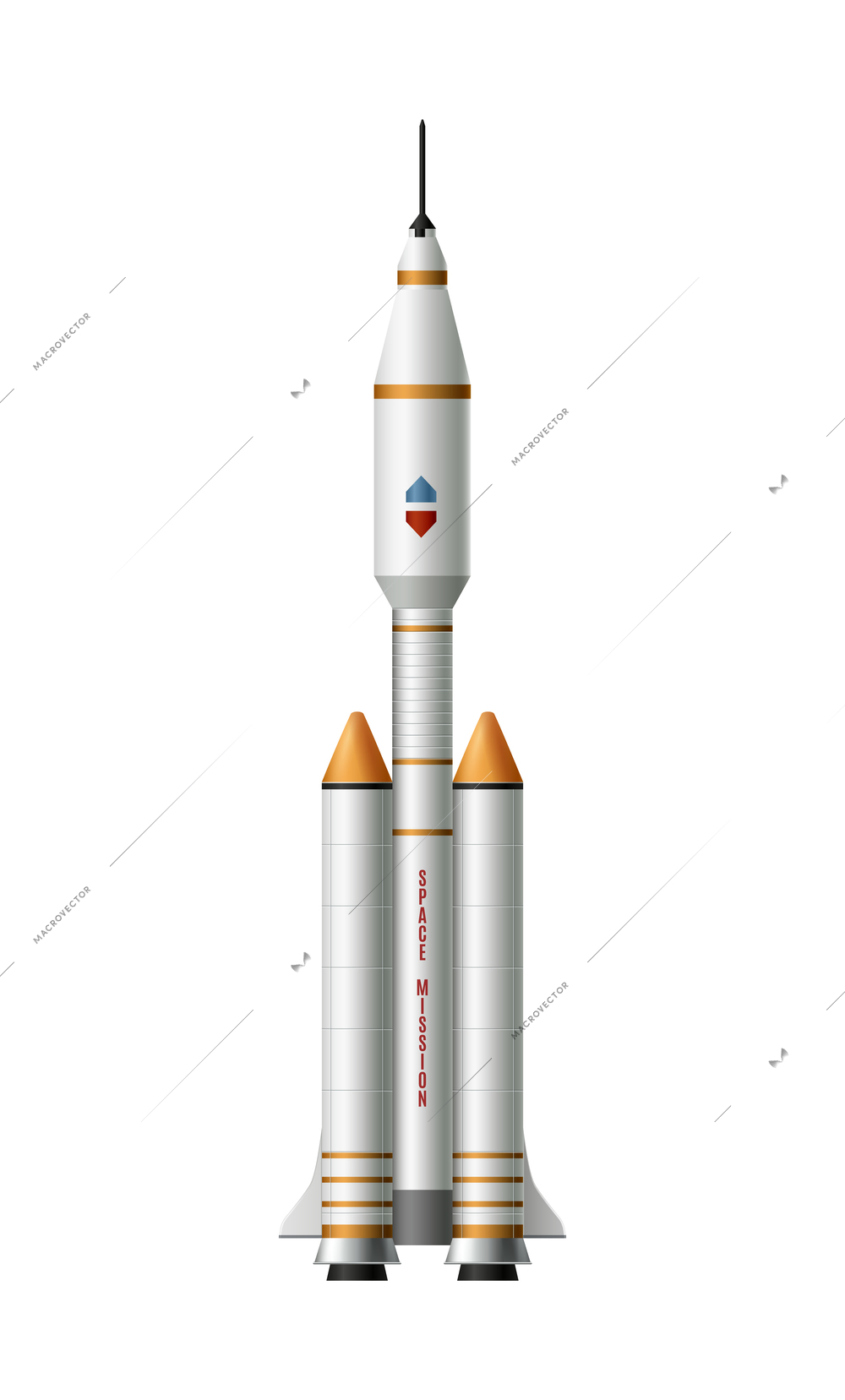 Space mission rocket ready to launch on white background realistic vector illustration