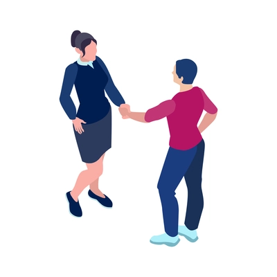 Two business people greeting each other handshaking isometric icon on white background vector illustration