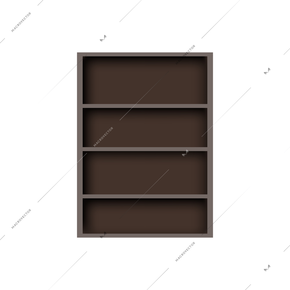 Dark wooden empty shelves for house office public place interior realistic icon vector illustration