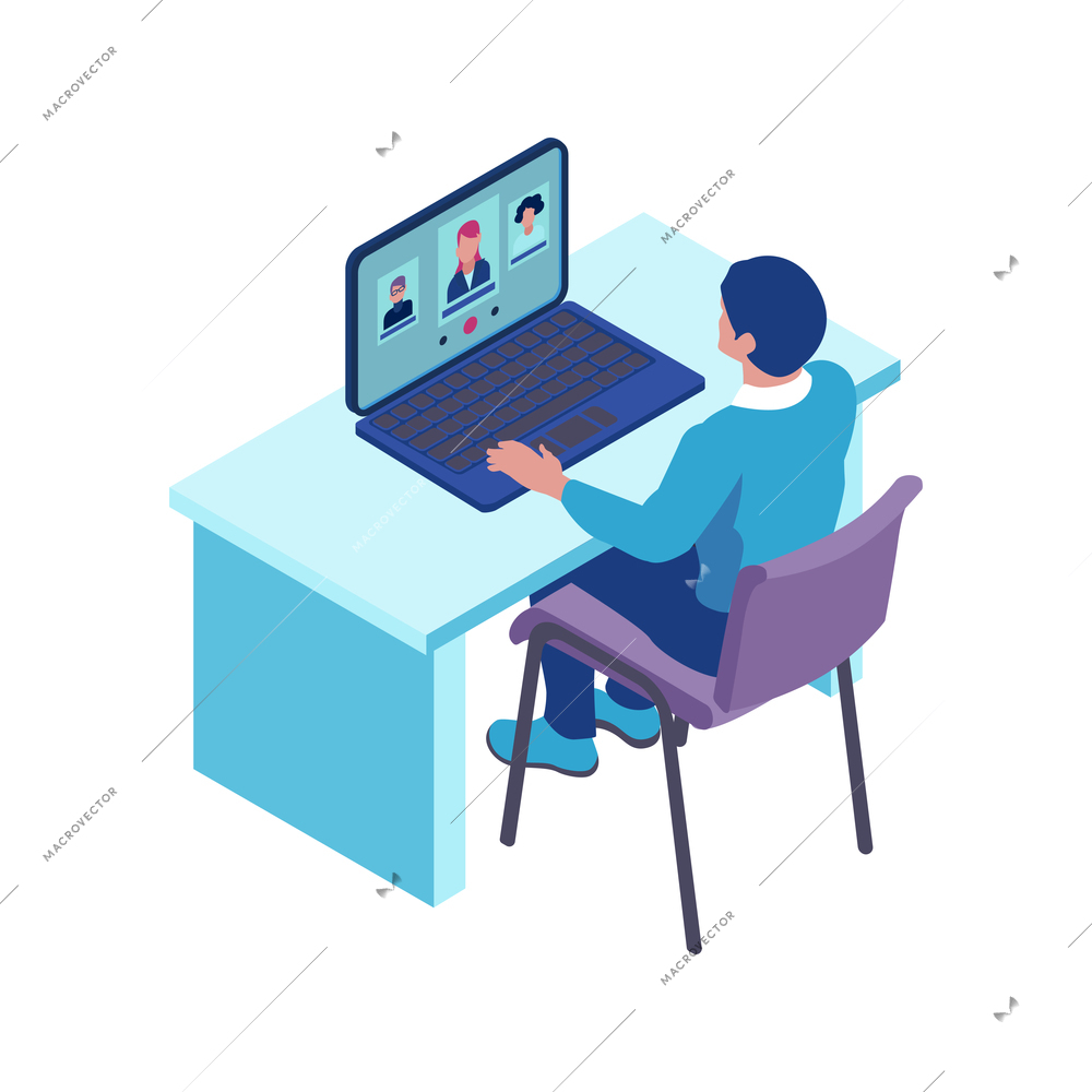 Recruitment agency isometric icon with man choosing candidates on computer vector illustration