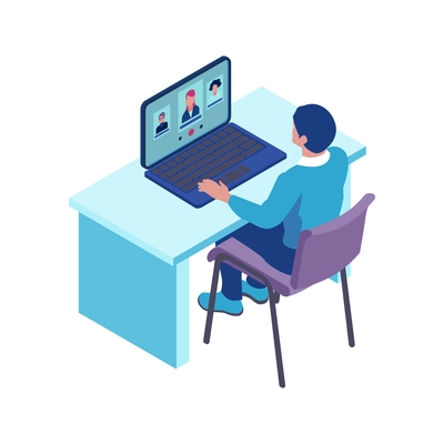 Recruitment agency isometric icon with man choosing candidates on computer vector illustration