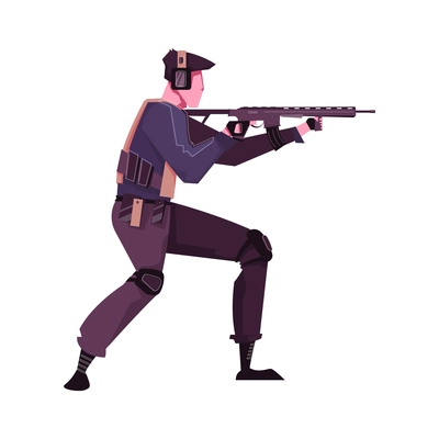 Flat icon with military man training with machine gun vector illustration