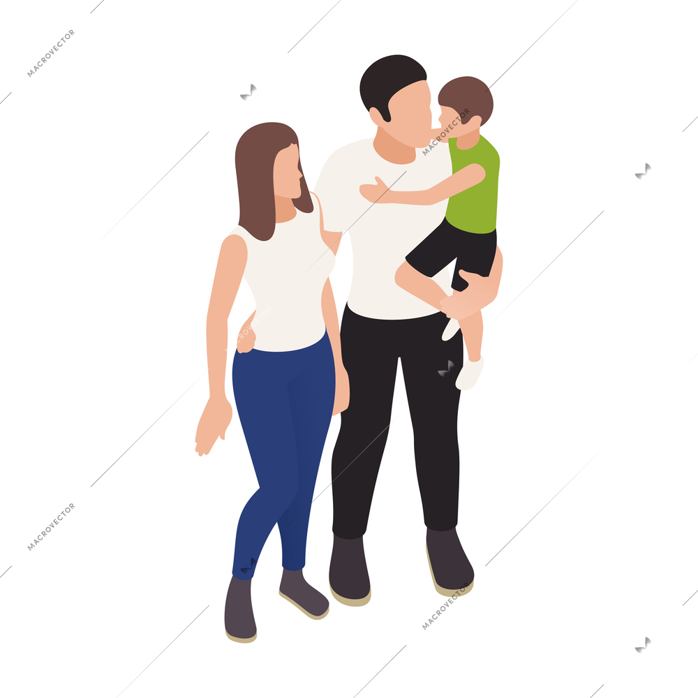 Isometric family with mum dad and son on white background vector illustration