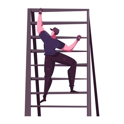 Military training flat icon with character doing climbing exercise vector illustration