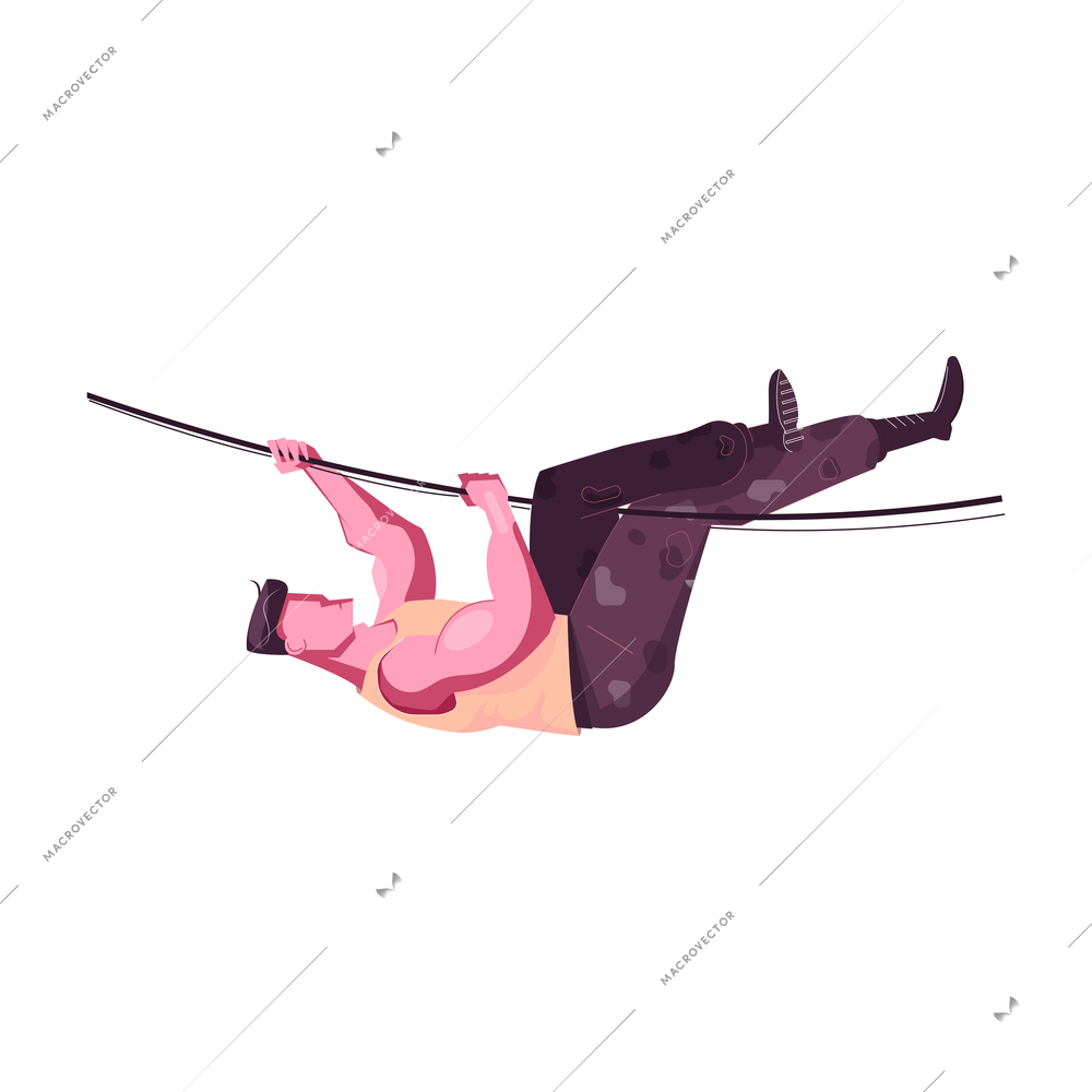 Flat icon with military man climbing rope on white background vector illustration