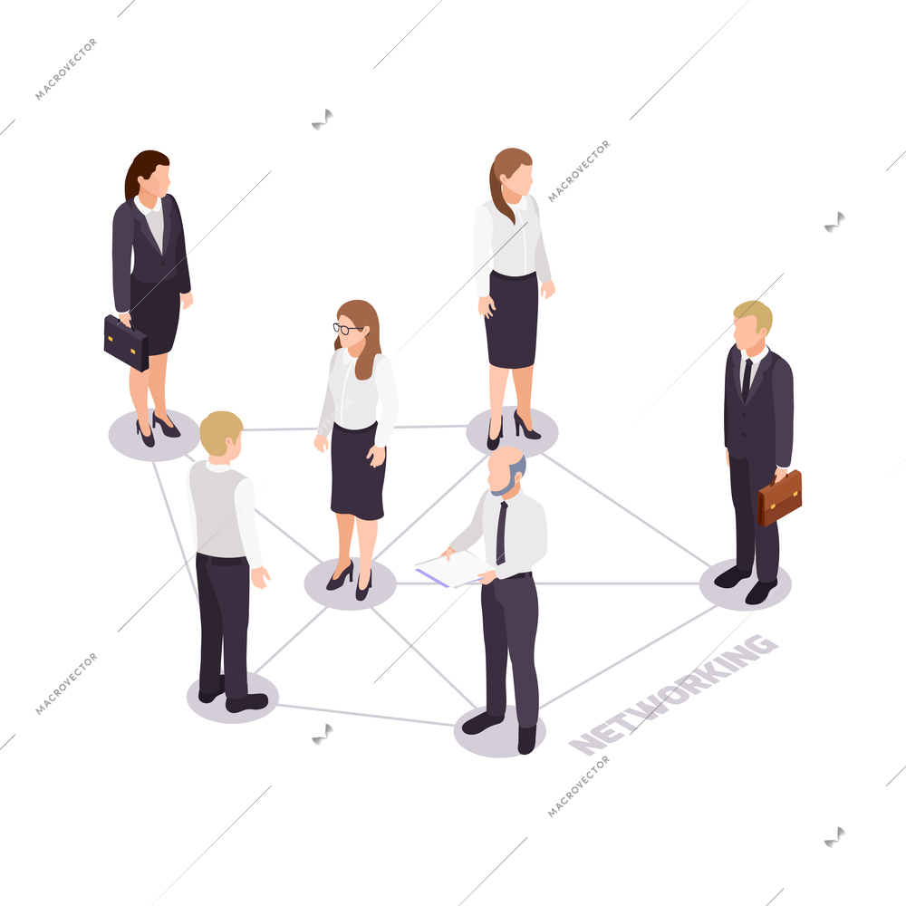 Soft skills network concept icon with isometric business characters vector illustration