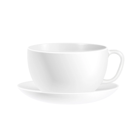 Realistic white cup on saucer mockup vector illustration