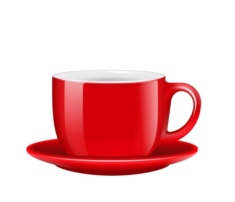 Realistic icon with empty red tea or coffee cup on saucer vector illustration