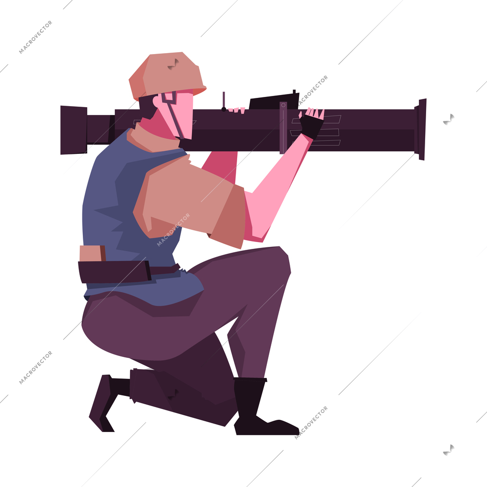 Soldier with man portable air defense system flat vector illustration