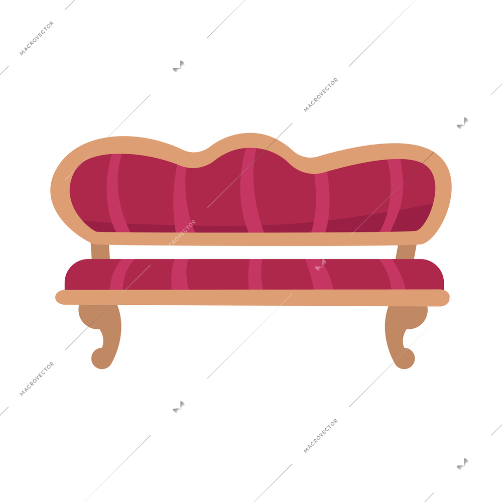 Soft antique sofa on white background flat vector illustration