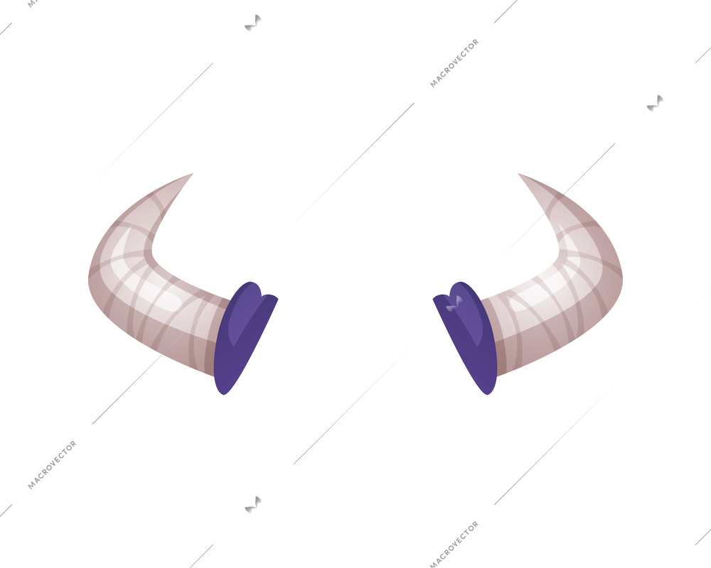 Cartoon icon with two isolated curved sharp horns vector illustration