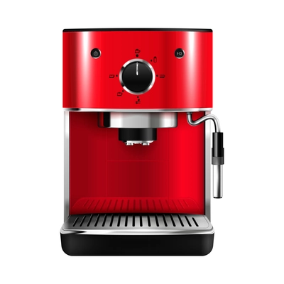 Modern red coffee machine realistic icon on white background vector illustration